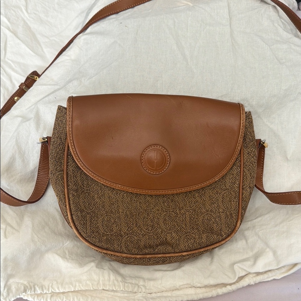 Brown Leather-Trim Crossbody Bag